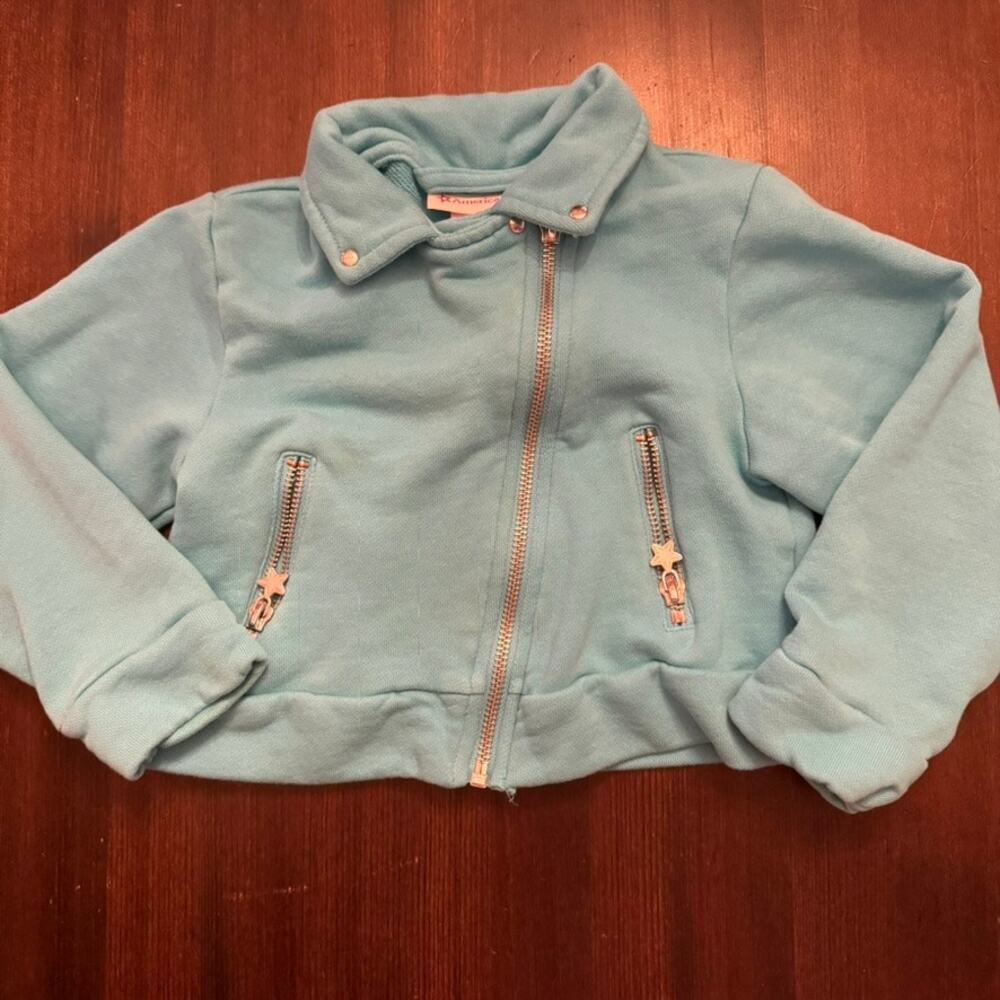 American Girl Teal Blue Moto Jacket Girls Size XS (6)